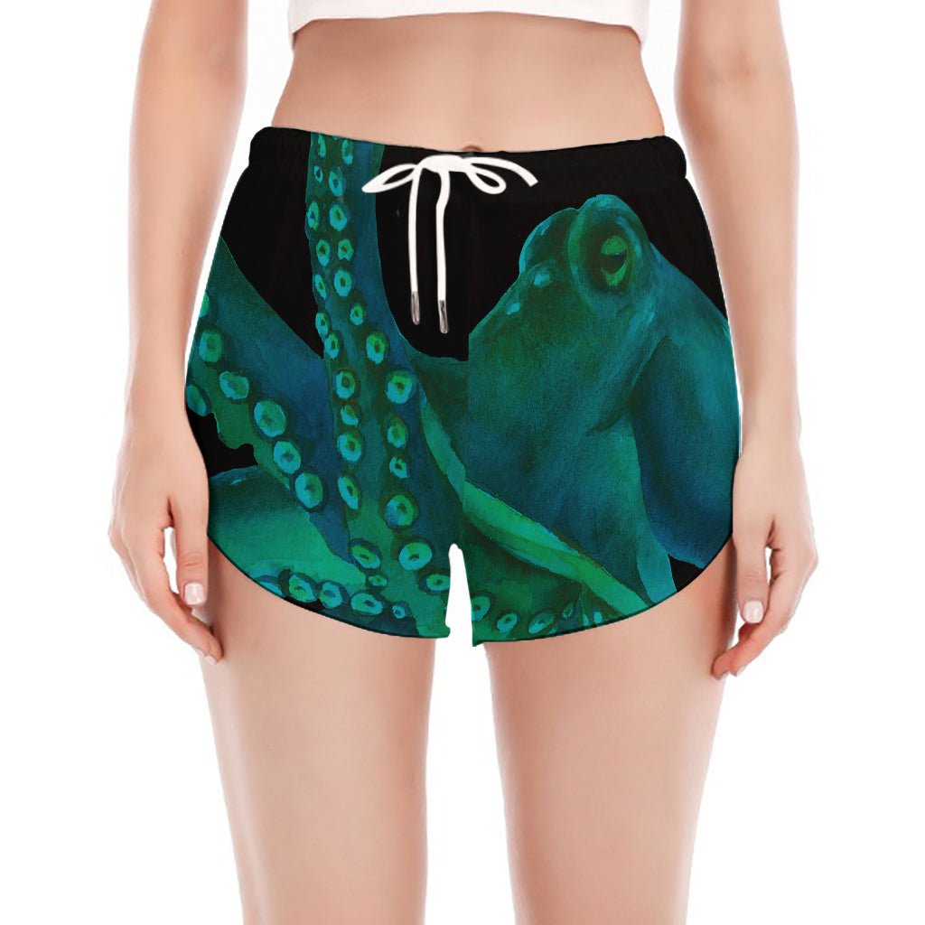 Watercolor Octopus Print Women's Split Running Shorts