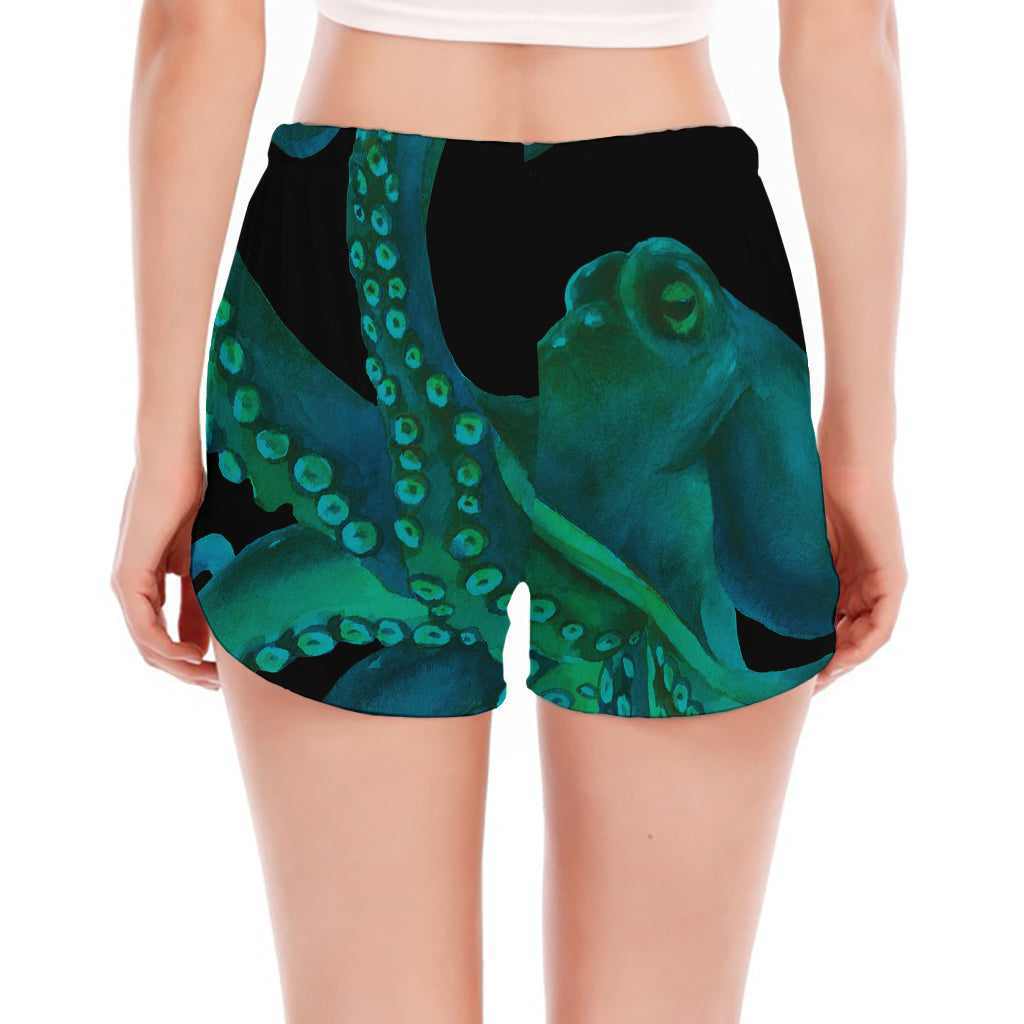 Watercolor Octopus Print Women's Split Running Shorts