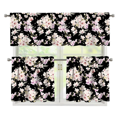 Watercolor Orchid Flower Pattern Print 3 Piece Kitchen Curtains