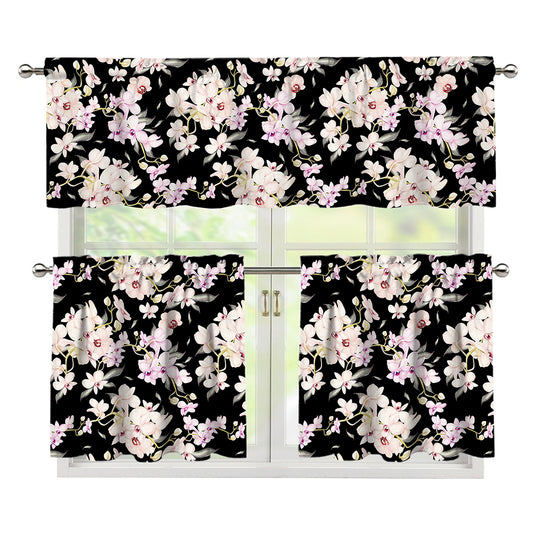 Watercolor Orchid Flower Pattern Print 3 Piece Kitchen Curtains