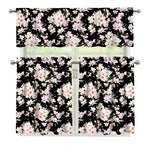 Watercolor Orchid Flower Pattern Print 3 Piece Kitchen Curtains