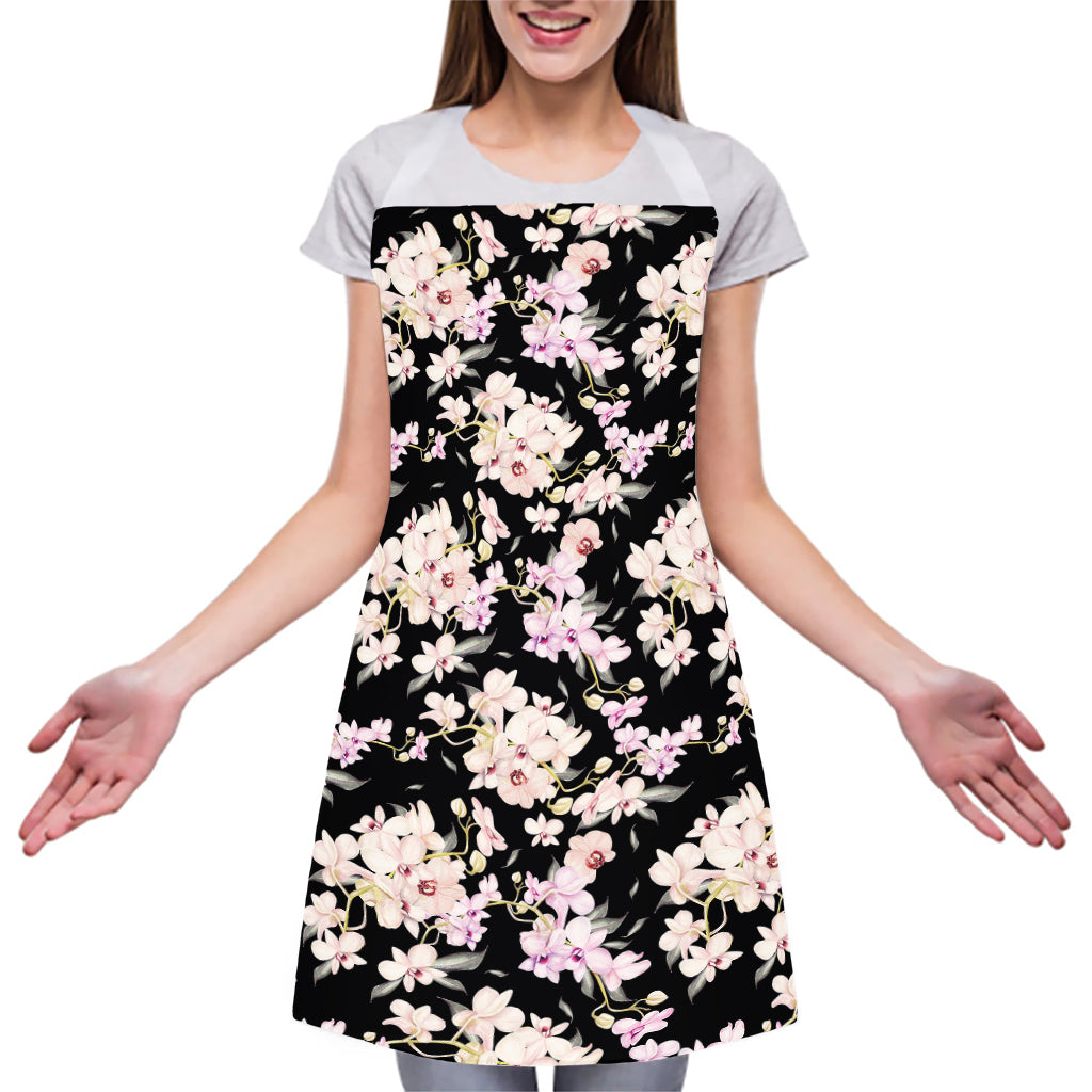 Watercolor Orchid Flower Pattern Print Adjustable Apron