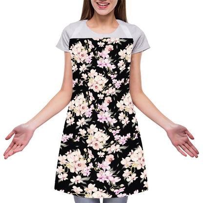 Watercolor Orchid Flower Pattern Print Adjustable Apron