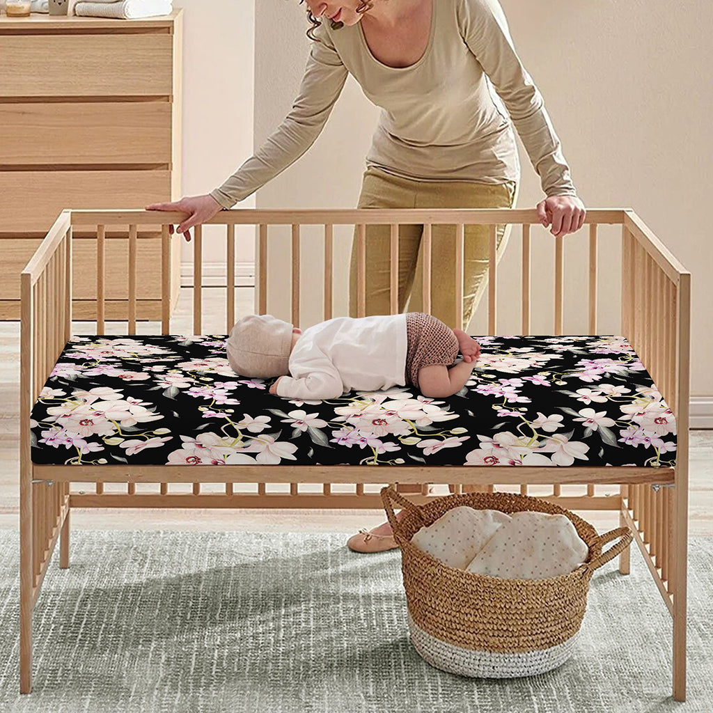Watercolor Orchid Flower Pattern Print Baby Crib Sheet