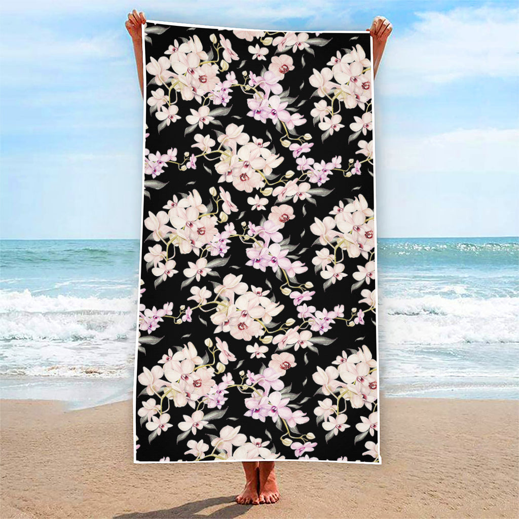 Watercolor Orchid Flower Pattern Print Beach Towel