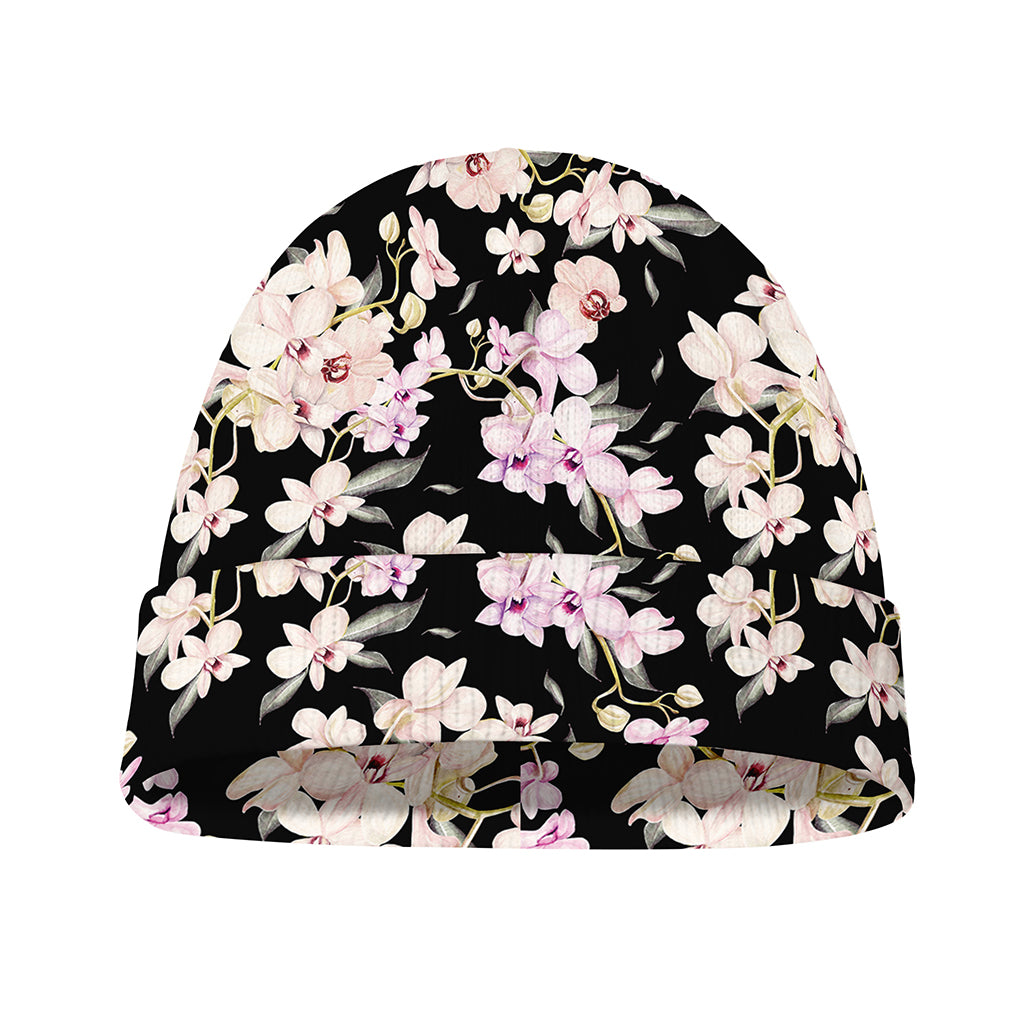 Watercolor Orchid Flower Pattern Print Beanie