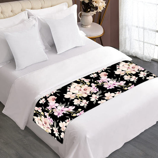 Watercolor Orchid Flower Pattern Print Bed Runner