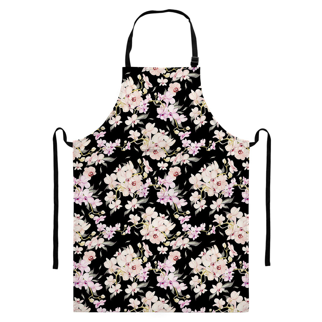 Watercolor Orchid Flower Pattern Print Bib Apron With Pocket