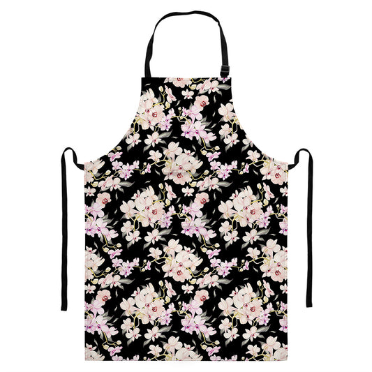 Watercolor Orchid Flower Pattern Print Bib Apron With Pocket