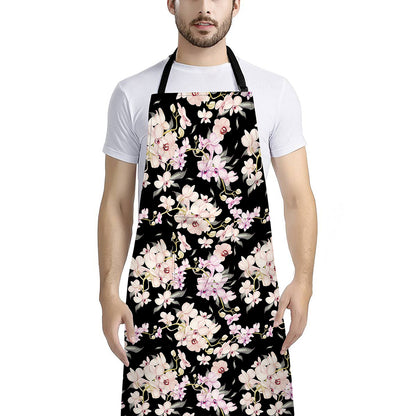 Watercolor Orchid Flower Pattern Print Bib Apron With Pocket