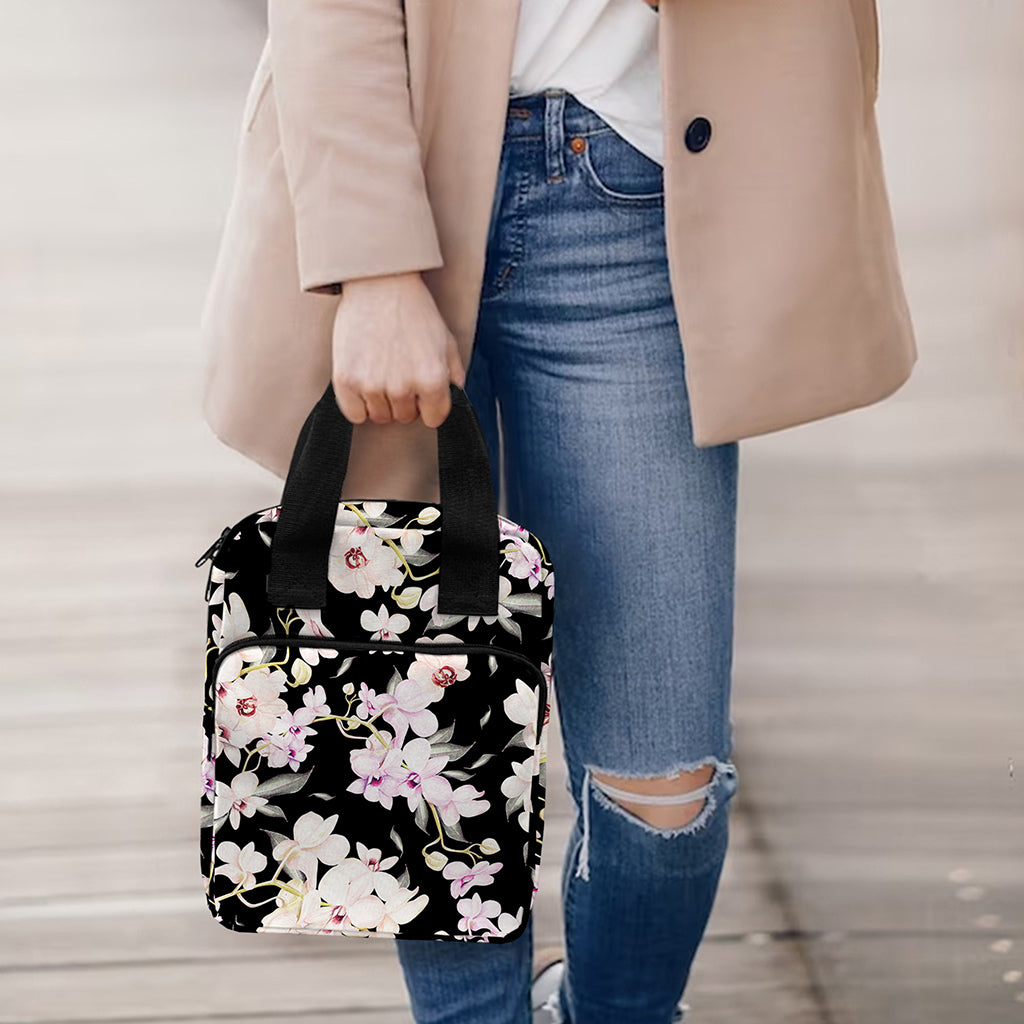 Watercolor Orchid Flower Pattern Print Bible Tote Bag