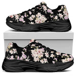 Watercolor Orchid Flower Pattern Print Black Chunky Shoes