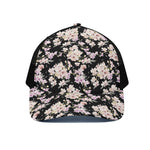 Watercolor Orchid Flower Pattern Print Black Mesh Trucker Cap