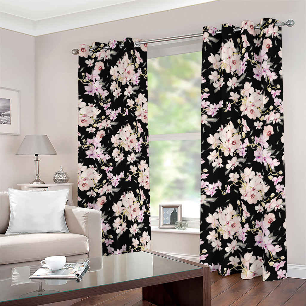 Watercolor Orchid Flower Pattern Print Blackout Grommet Curtains