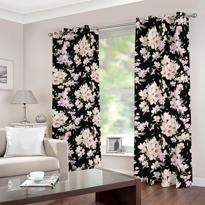 Watercolor Orchid Flower Pattern Print Blackout Grommet Curtains