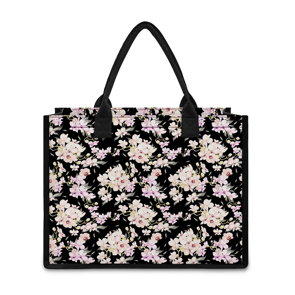 Watercolor Orchid Flower Pattern Print Canvas Tote Bag