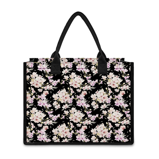 Watercolor Orchid Flower Pattern Print Canvas Tote Bag