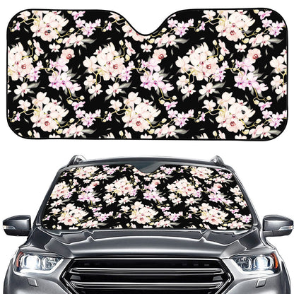 Watercolor Orchid Flower Pattern Print Car Windshield Sun Shade