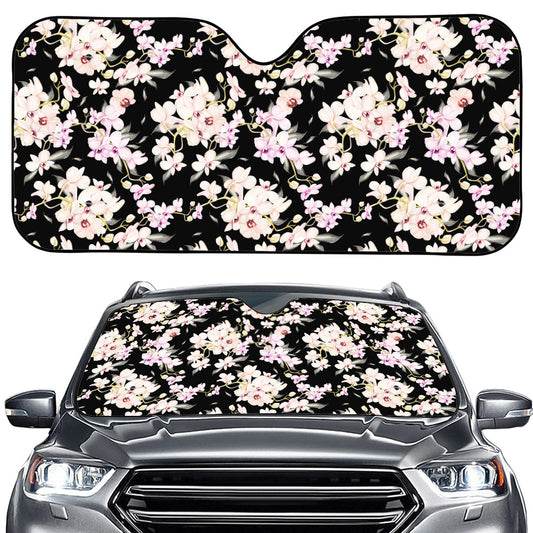 Watercolor Orchid Flower Pattern Print Car Windshield Sun Shade