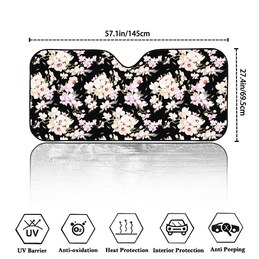 Watercolor Orchid Flower Pattern Print Car Windshield Sun Shade
