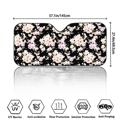Watercolor Orchid Flower Pattern Print Car Windshield Sun Shade
