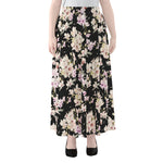 Watercolor Orchid Flower Pattern Print Chiffon Maxi Skirt