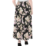 Watercolor Orchid Flower Pattern Print Chiffon Maxi Skirt