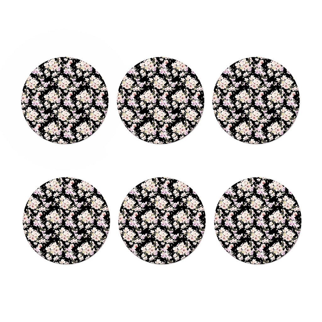 Watercolor Orchid Flower Pattern Print Coaster Set