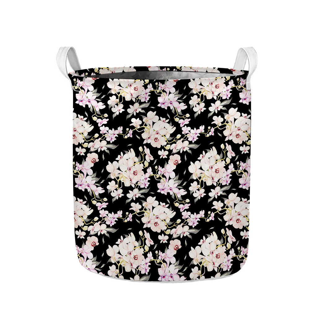 Watercolor Orchid Flower Pattern Print Collapsible Laundry Basket