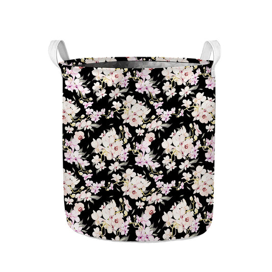 Watercolor Orchid Flower Pattern Print Collapsible Laundry Basket