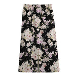 Watercolor Orchid Flower Pattern Print Cotton Front Slit Maxi Skirt