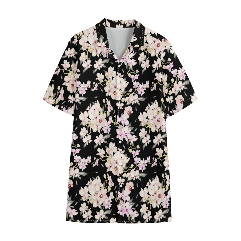 Watercolor Orchid Flower Pattern Print Cotton Hawaiian Shirt