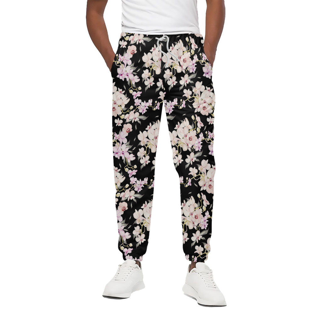 Watercolor Orchid Flower Pattern Print Cotton Pants