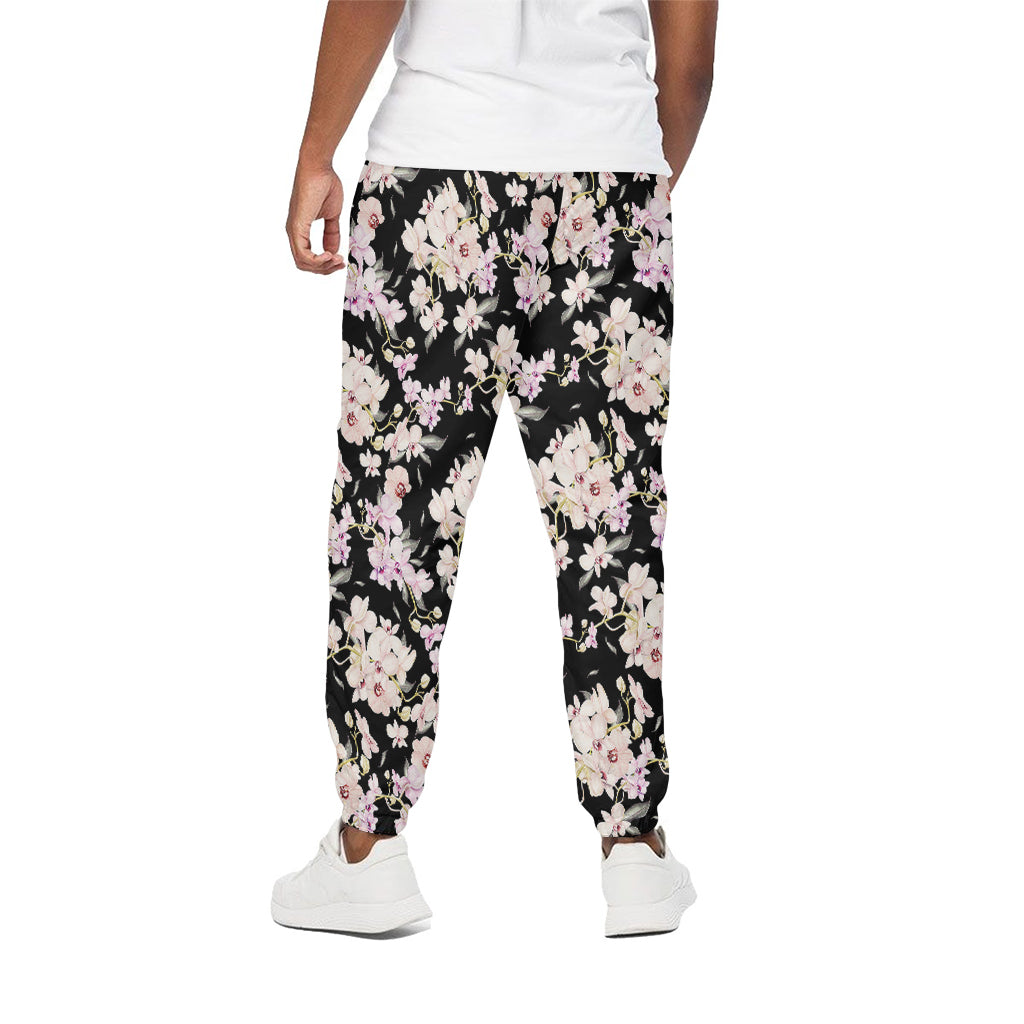 Watercolor Orchid Flower Pattern Print Cotton Pants