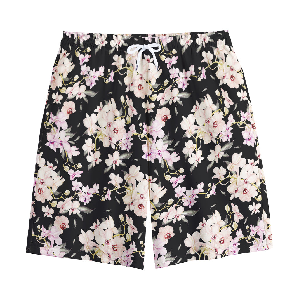 Watercolor Orchid Flower Pattern Print Cotton Shorts
