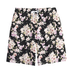Watercolor Orchid Flower Pattern Print Cotton Shorts