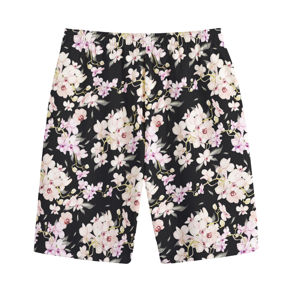 Watercolor Orchid Flower Pattern Print Cotton Shorts