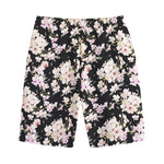 Watercolor Orchid Flower Pattern Print Cotton Shorts