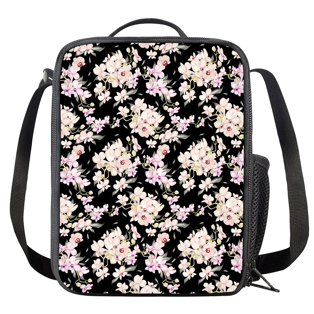 Watercolor Orchid Flower Pattern Print Crossbody Lunch Bag