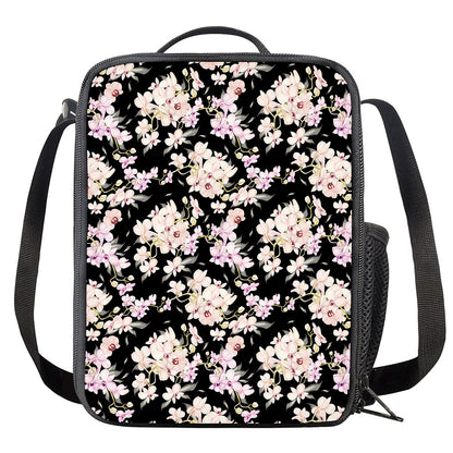 Watercolor Orchid Flower Pattern Print Crossbody Lunch Bag