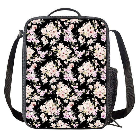Watercolor Orchid Flower Pattern Print Crossbody Lunch Bag