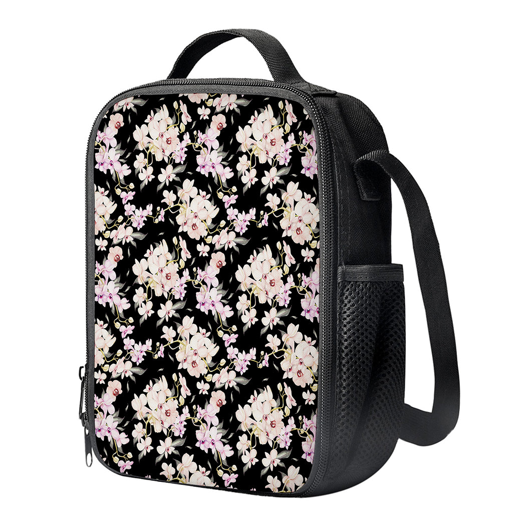 Watercolor Orchid Flower Pattern Print Crossbody Lunch Bag