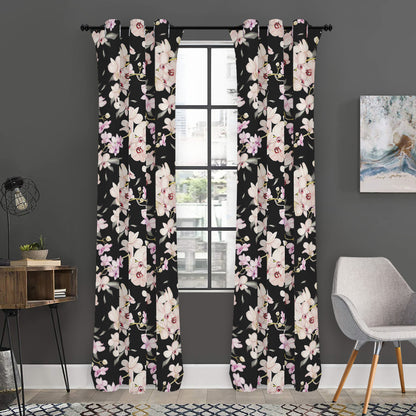 Watercolor Orchid Flower Pattern Print Curtain