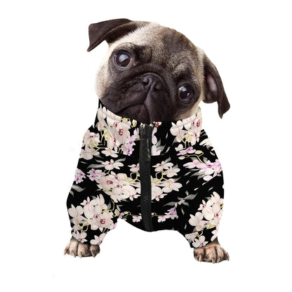 Watercolor Orchid Flower Pattern Print Dog Zip Up Jacket
