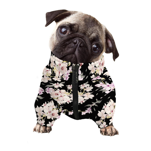 Watercolor Orchid Flower Pattern Print Dog Zip Up Jacket
