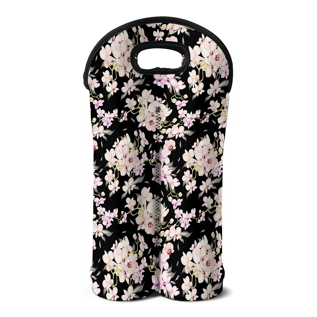 Watercolor Orchid Flower Pattern Print Double Neoprene Wine Tote