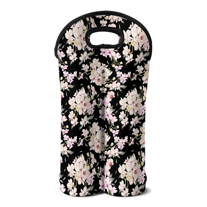 Watercolor Orchid Flower Pattern Print Double Neoprene Wine Tote