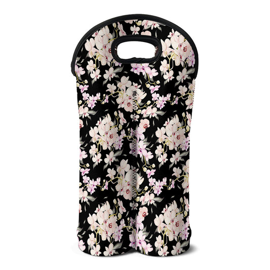 Watercolor Orchid Flower Pattern Print Double Neoprene Wine Tote