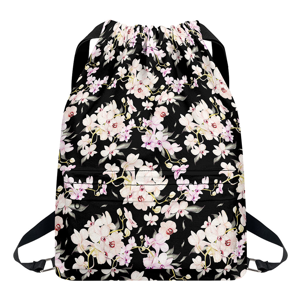 Watercolor Orchid Flower Pattern Print Drawstring Backpack