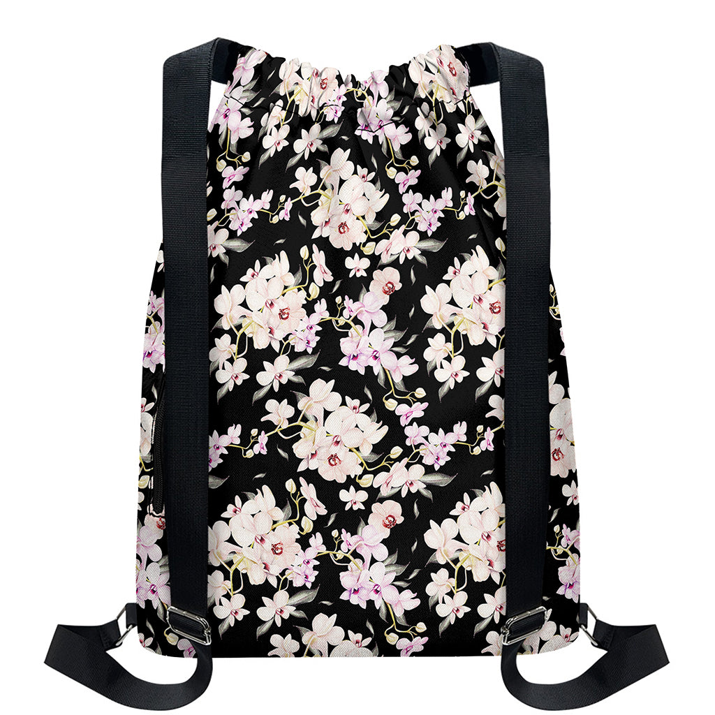 Watercolor Orchid Flower Pattern Print Drawstring Backpack